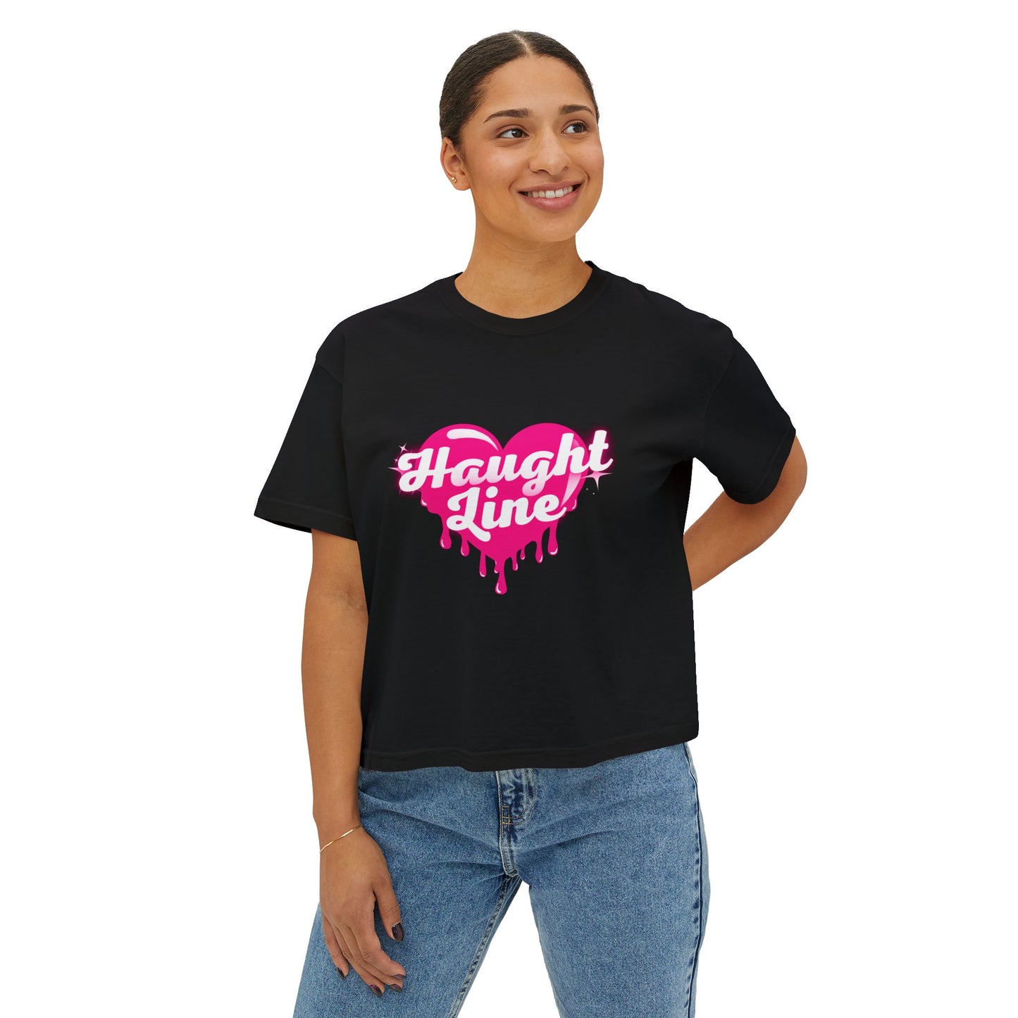 Women's Boxy Tee with Dripping Heart Design - Casual T-Shirt, Summer Essentials, Valentine's Gift, Trendy Top, Heart Graphic Tee