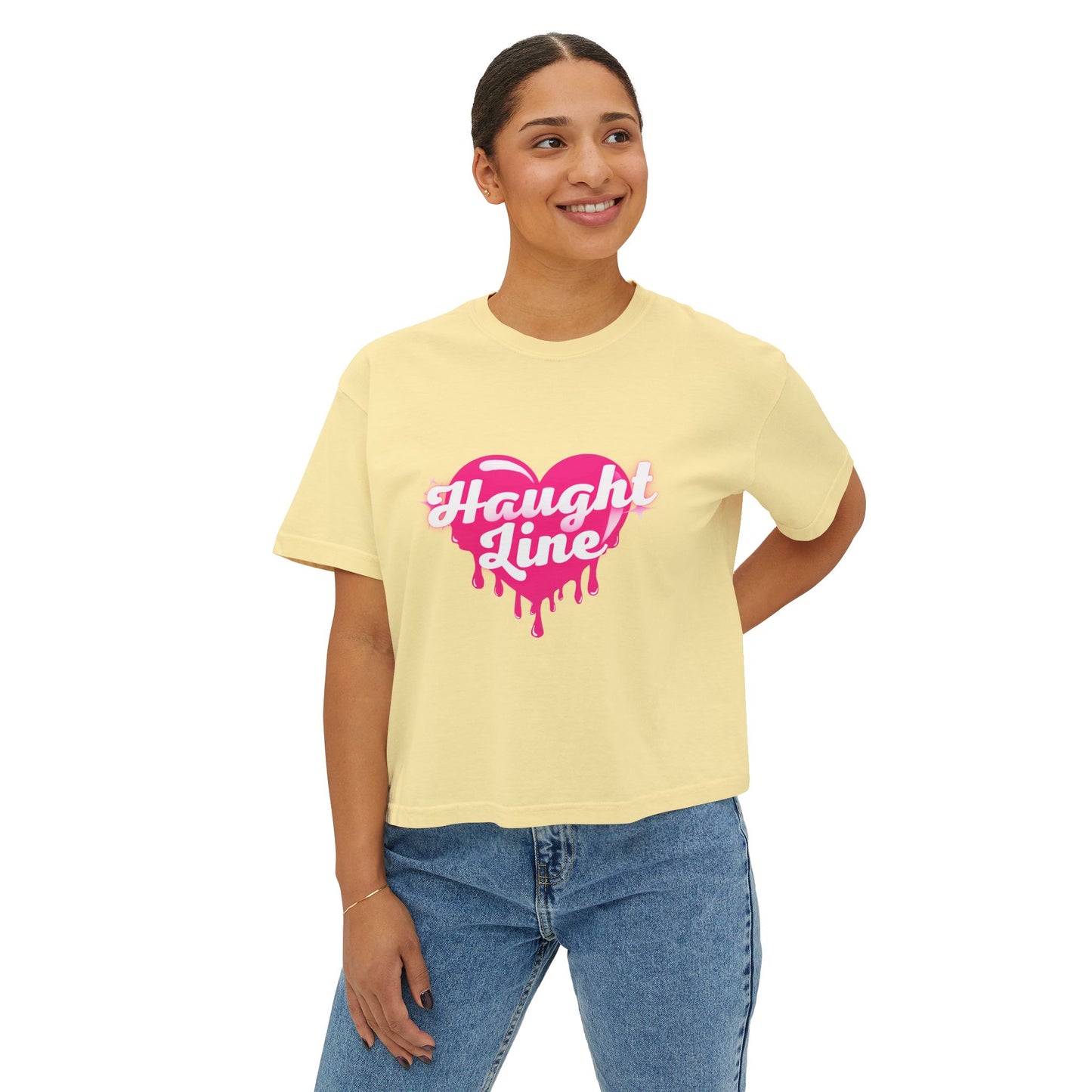 Women's Boxy Tee with Dripping Heart Design - Casual T-Shirt, Summer Essentials, Valentine's Gift, Trendy Top, Heart Graphic Tee