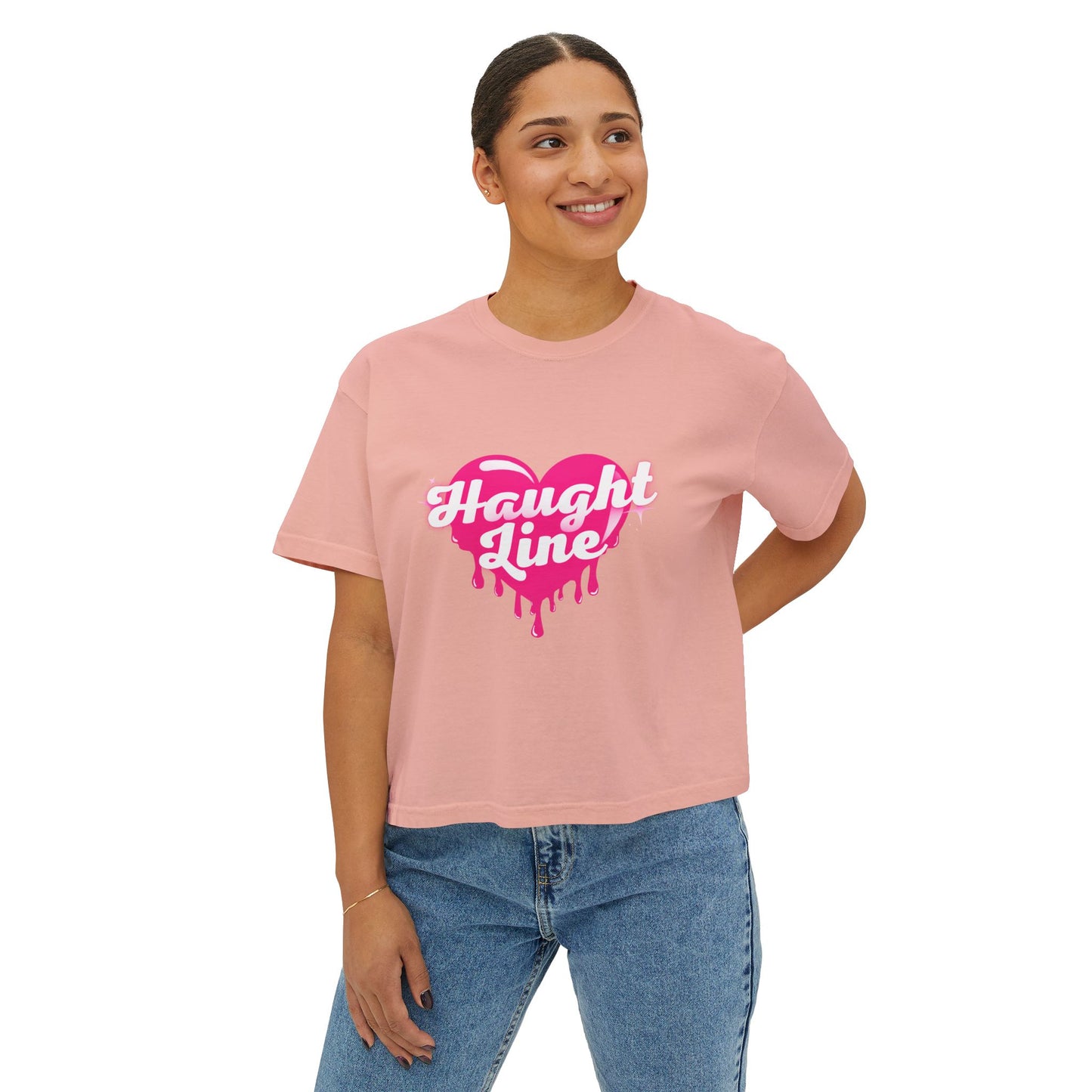 Women's Boxy Tee with Dripping Heart Design - Casual T-Shirt, Summer Essentials, Valentine's Gift, Trendy Top, Heart Graphic Tee