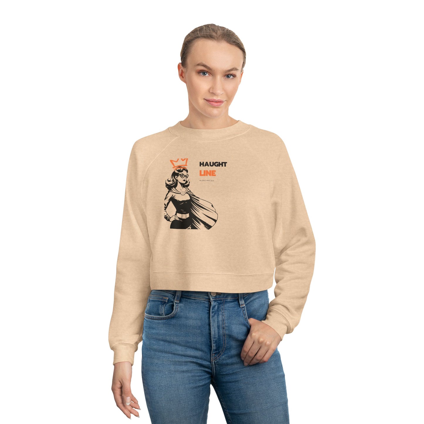 Haughty Line Cropped Pullover, Women's Trendy Fleece Sweatshirt, Casual Wear, Gift for Her, Relaxed Fit, Stylish Loungewear