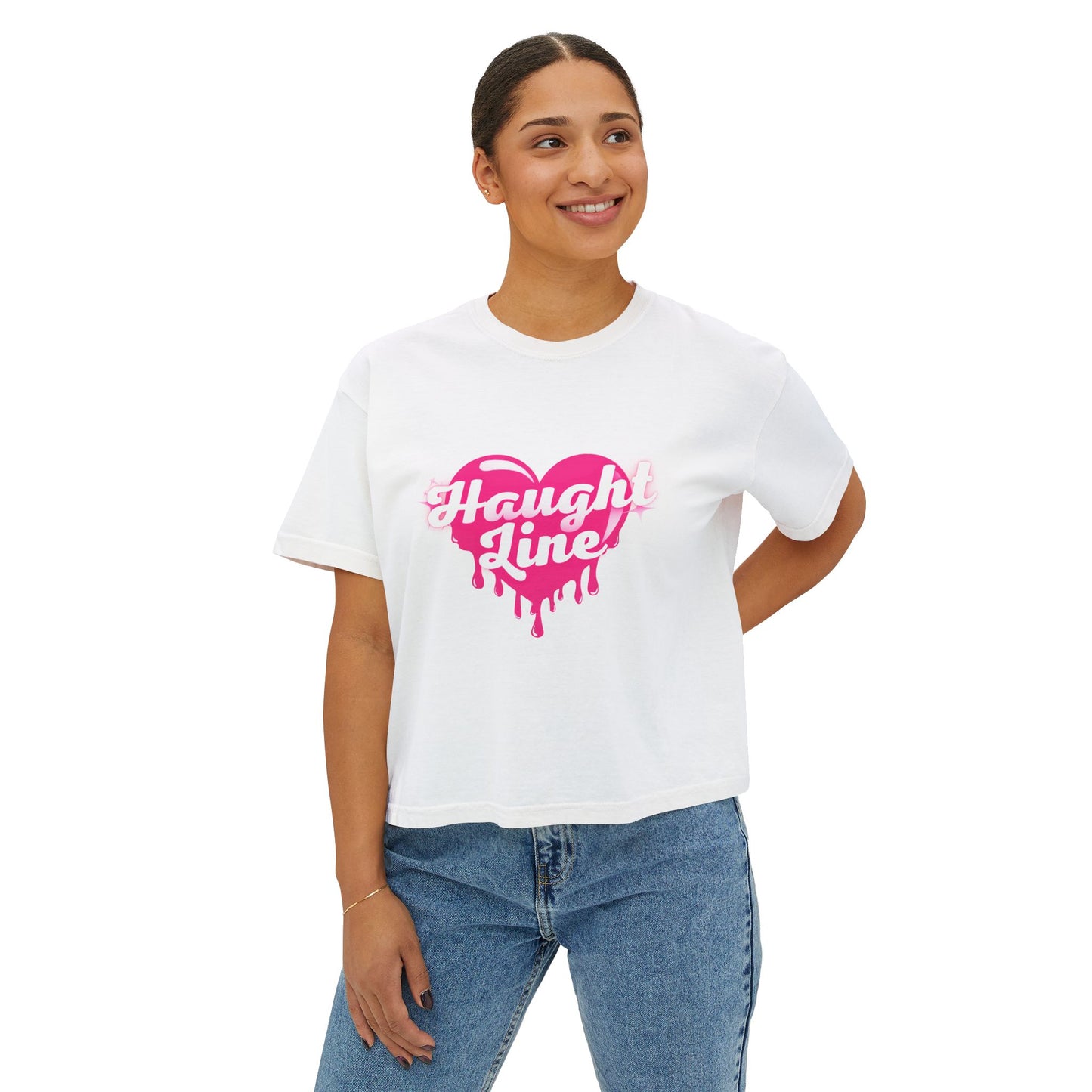 Women's Boxy Tee with Dripping Heart Design - Casual T-Shirt, Summer Essentials, Valentine's Gift, Trendy Top, Heart Graphic Tee