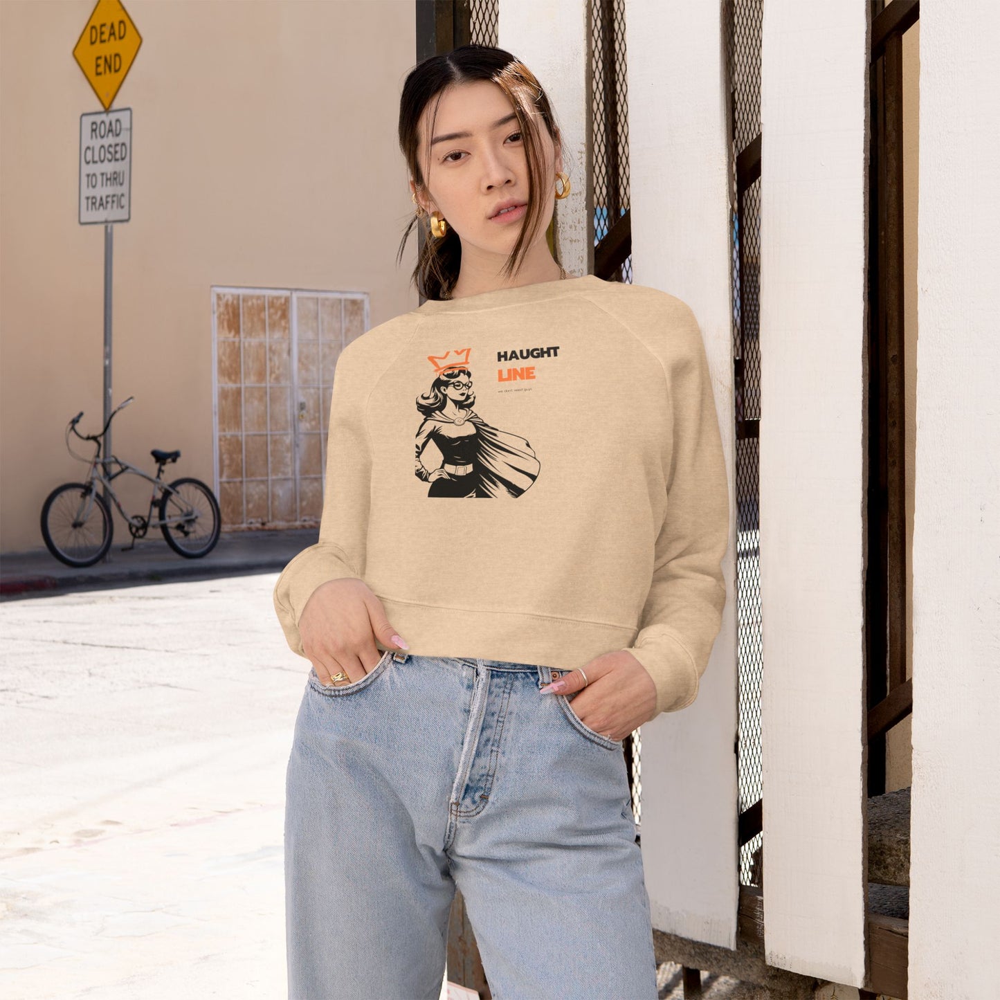 Haughty Line Cropped Pullover, Women's Trendy Fleece Sweatshirt, Casual Wear, Gift for Her, Relaxed Fit, Stylish Loungewear