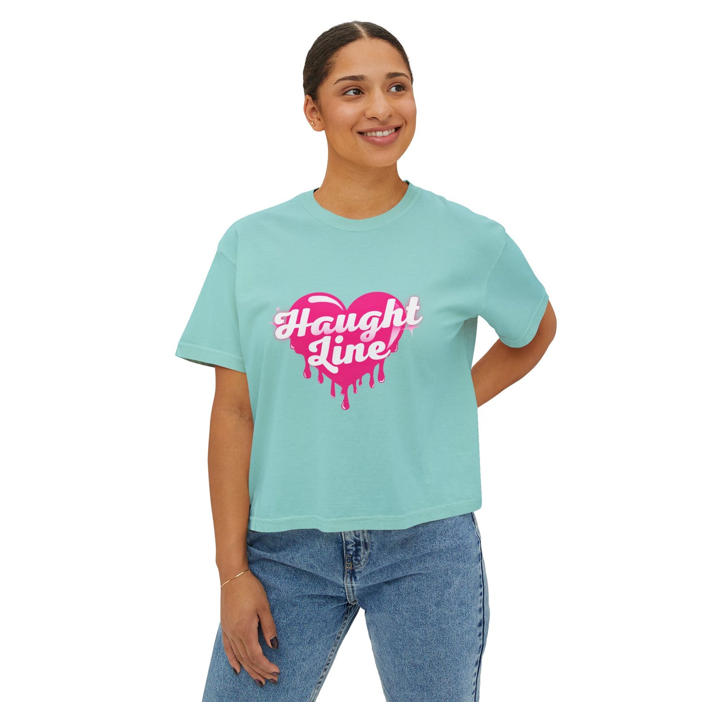 Women's Boxy Tee with Dripping Heart Design - Casual T-Shirt, Summer Essentials, Valentine's Gift, Trendy Top, Heart Graphic Tee