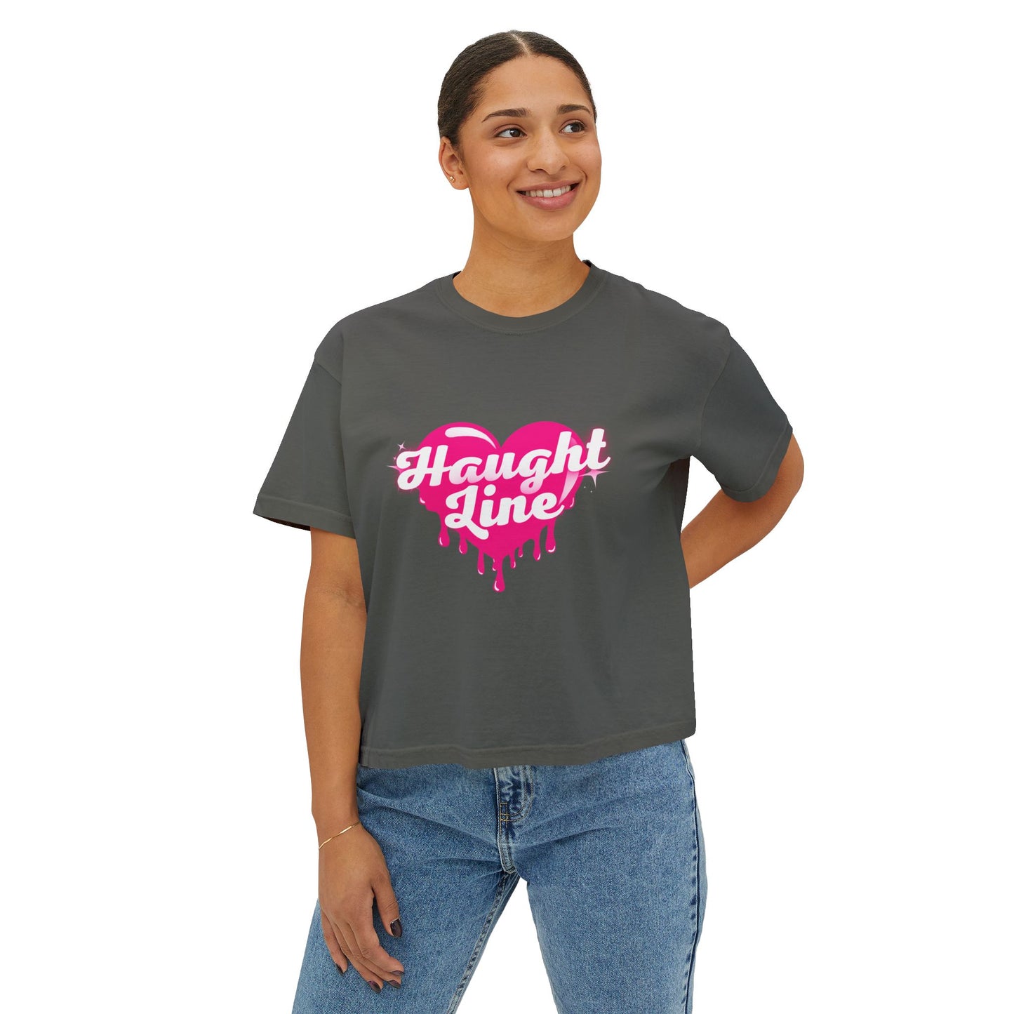 Women's Boxy Tee with Dripping Heart Design - Casual T-Shirt, Summer Essentials, Valentine's Gift, Trendy Top, Heart Graphic Tee