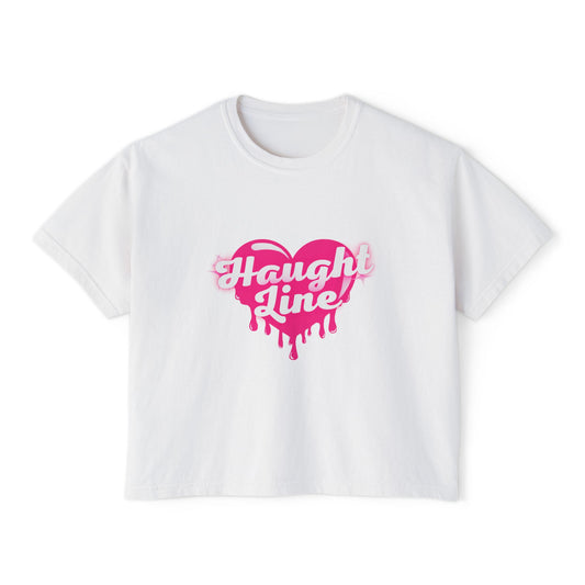 Women's Boxy Tee with Dripping Heart Design - Casual T-Shirt, Summer Essentials, Valentine's Gift, Trendy Top, Heart Graphic Tee