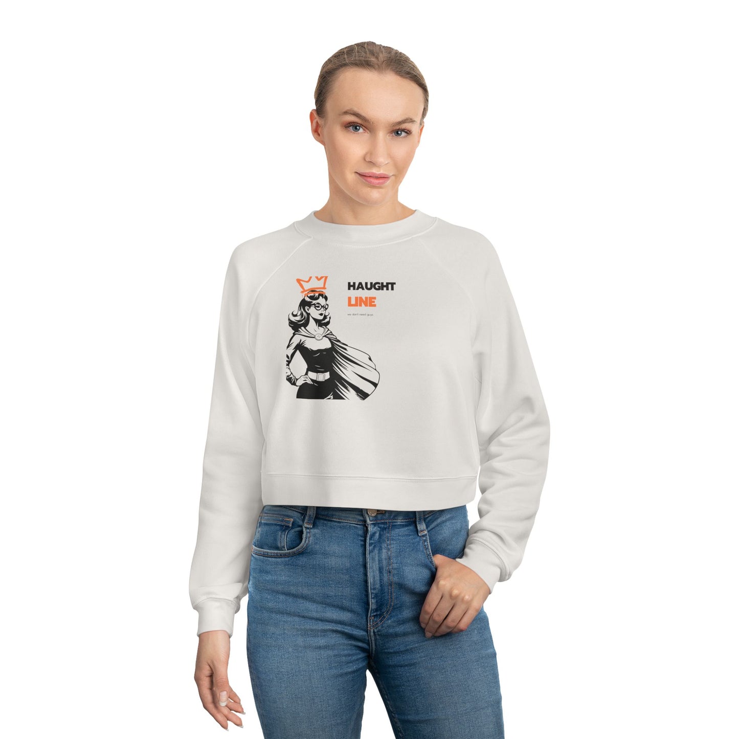 Haughty Line Cropped Pullover, Women's Trendy Fleece Sweatshirt, Casual Wear, Gift for Her, Relaxed Fit, Stylish Loungewear