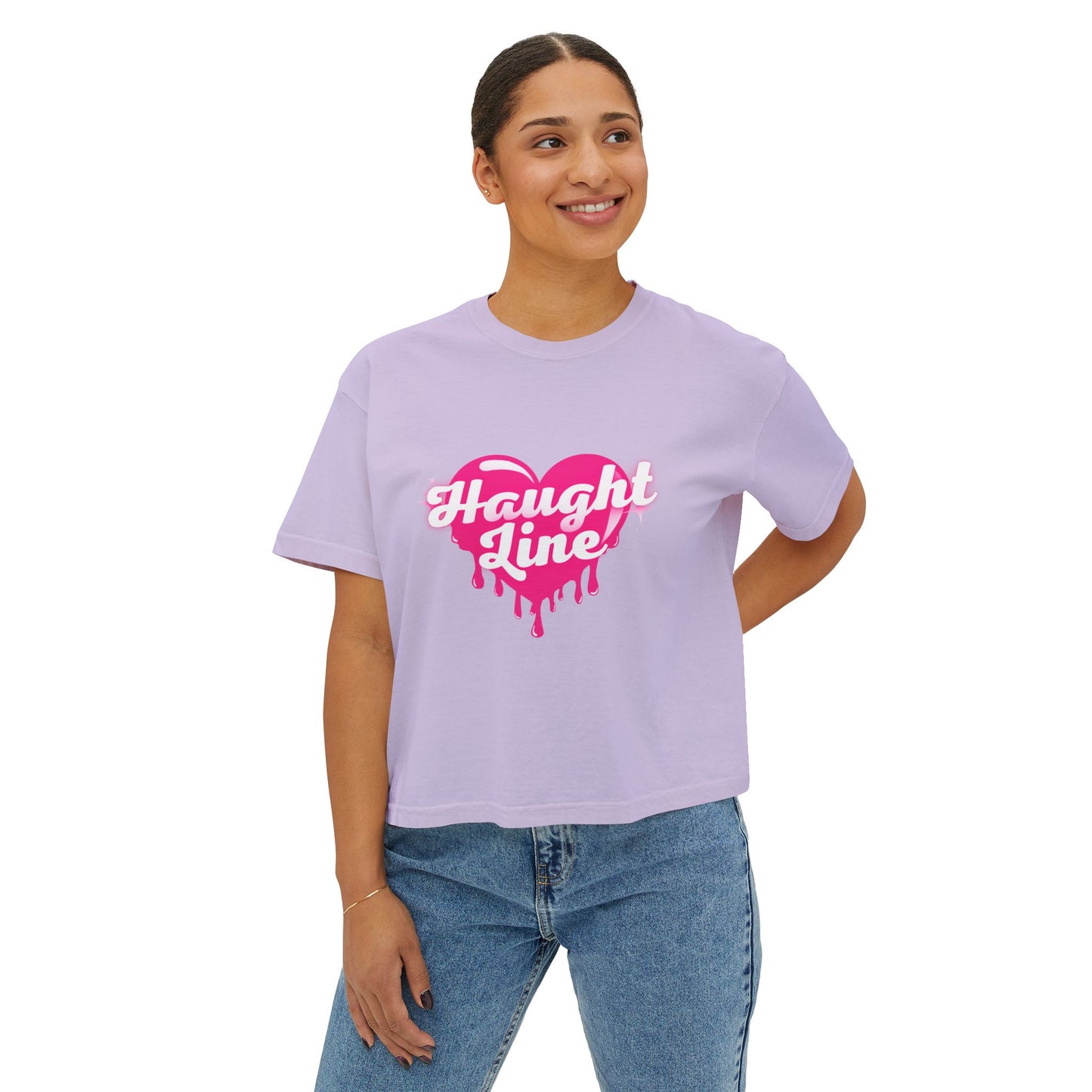 Women's Boxy Tee with Dripping Heart Design - Casual T-Shirt, Summer Essentials, Valentine's Gift, Trendy Top, Heart Graphic Tee