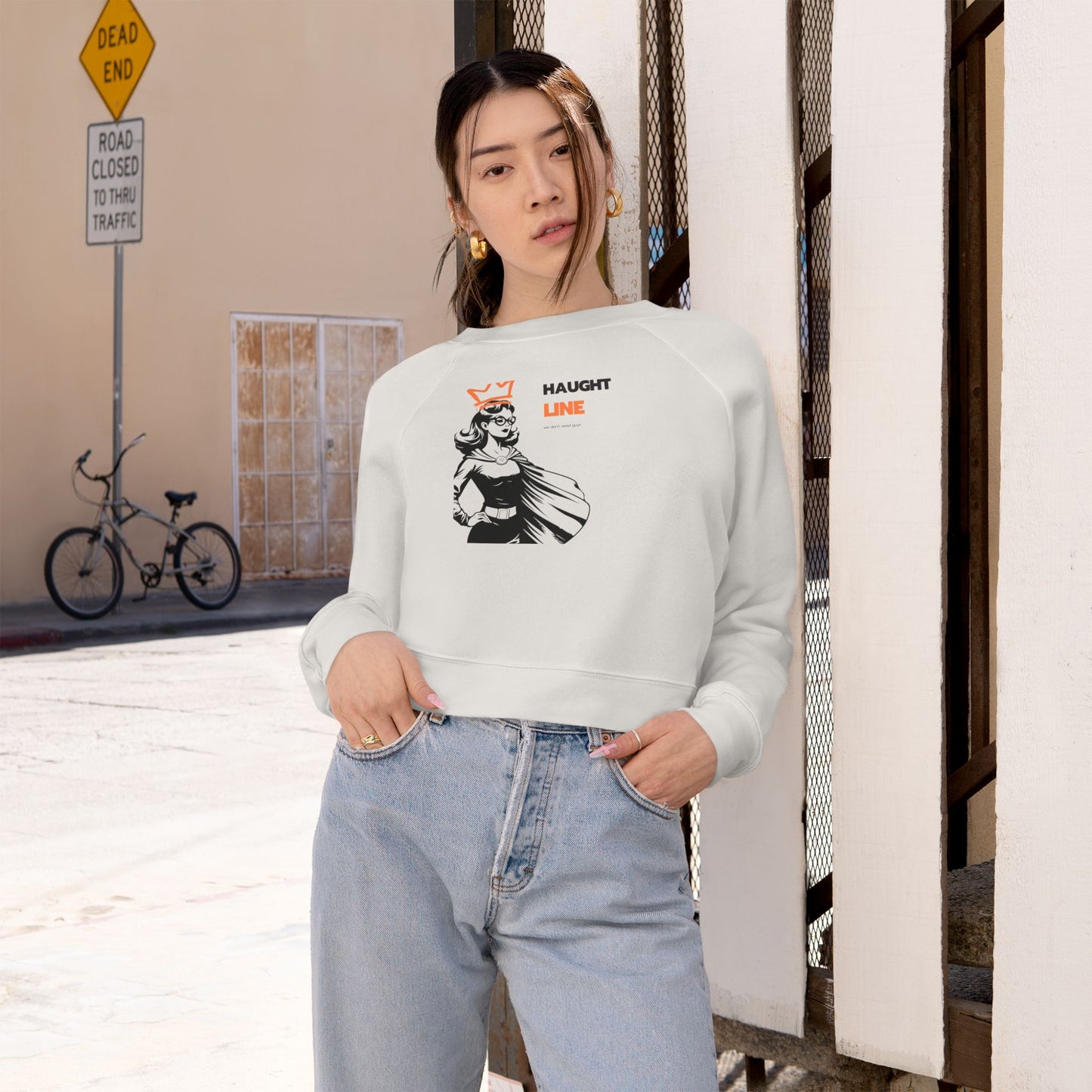 Haughty Line Cropped Pullover, Women's Trendy Fleece Sweatshirt, Casual Wear, Gift for Her, Relaxed Fit, Stylish Loungewear