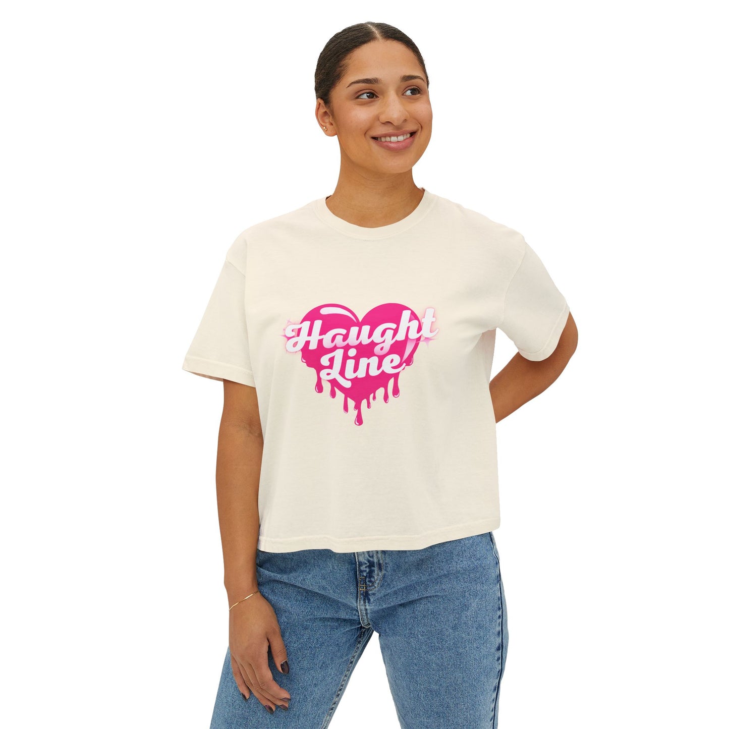 Women's Boxy Tee with Dripping Heart Design - Casual T-Shirt, Summer Essentials, Valentine's Gift, Trendy Top, Heart Graphic Tee
